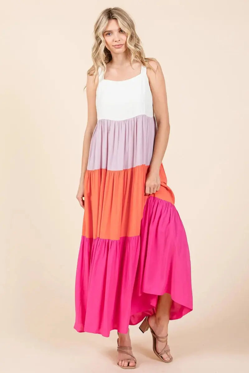 Mittoshop Color Block Tiered Pull-On Maxi Dress for Women - Love Salve